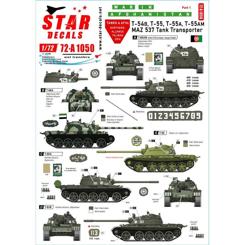 1/72 War in Afghanistan #1. T-55 and MAZ 357, Northern Alliance and Taliban Markings.