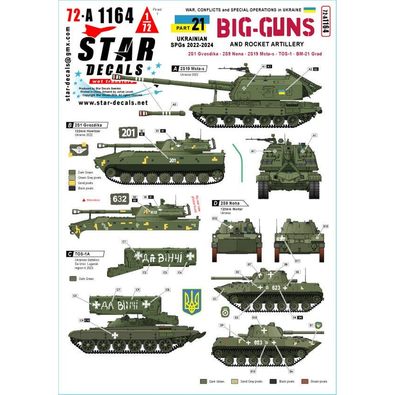 1/72 War in Ukraine # 21. Ukrainian Big Guns and Rocket Artillery. 2S1, 2S9 Nona, 2S19 Msta-s, TOS-1 and BM-21 Grad.