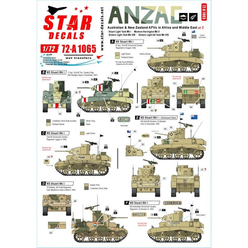 1/72 WWII Australia / New Anzac # 2 Australia / New Zealand AFV Part 2 Operated By The Joint Army In Africa And The Middle East