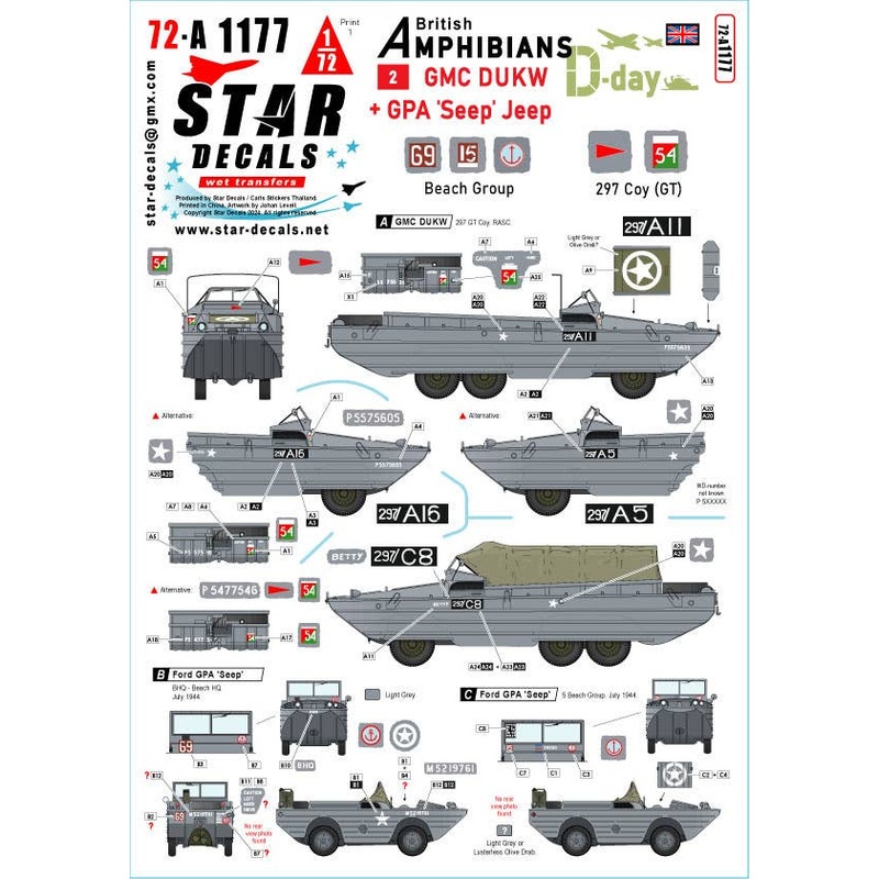 1/72 WWII British D-Day DUKW/Jeep Amphibious Vehicle #2 297th Composite Company/Beach Group