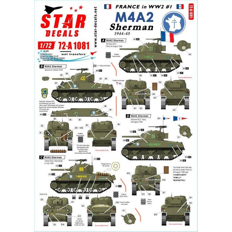 1/72 WWII French Army M4A2 Sherman From Normandy to Paris 1944 - 45
