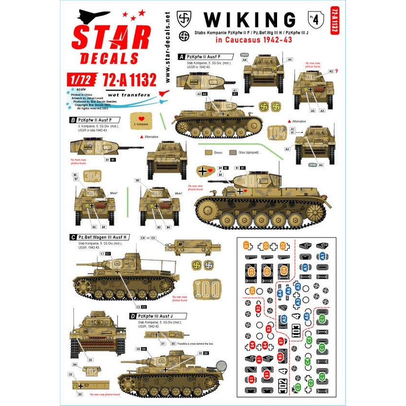 1/72 WWII German Viking Division #4 Pz.Kpfw.II F/Pz.Kpfw.III Command H/H/Pz.III J Caucasus 1942-43