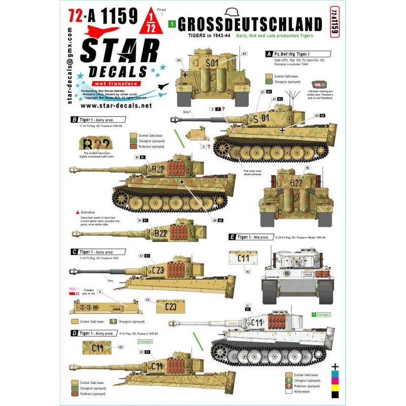 1/72 WWII Germany Grossdeutschland Division Tiger I heavy tank Early/ Mid / Late Type (1943-1945)
