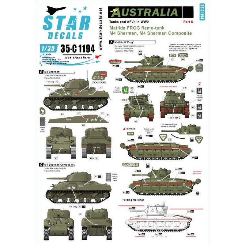 1/35 Australia Tanks and AFVs #6 Matilda FROG Flame Tank Dangerous, Deoch, Devil.M4 Sherman The Stag M4 Sherman Composite The Shag