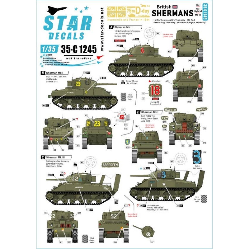 1/35 British Shermans 75th D-Day Special Sherman Mk I/Mk I Hybrid/Mk III