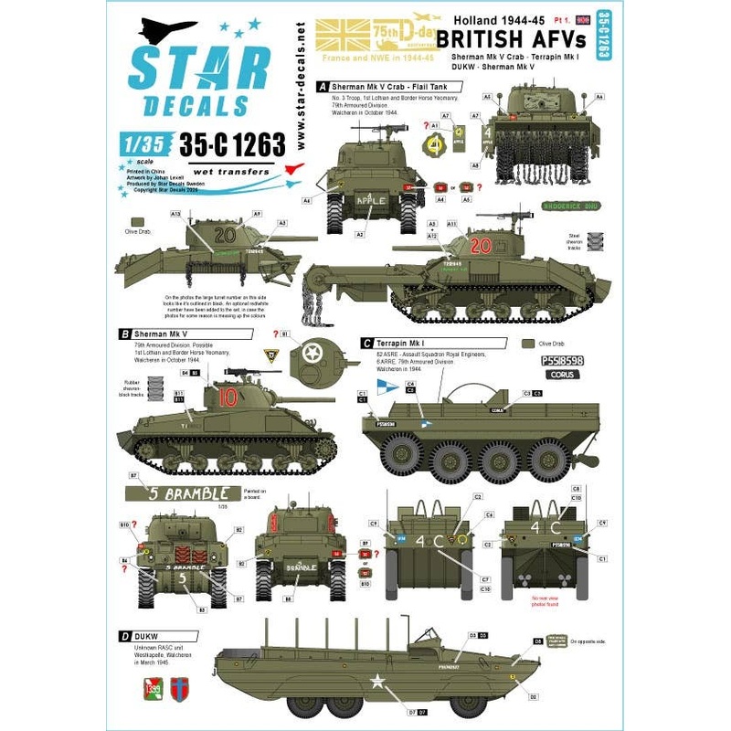 1/35 British Tanks & AFVs in Holland. Sherman Mk V, Sherman Crab, DUKW, Terrapin.