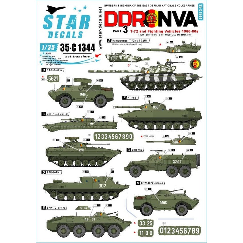 1/35 East German National People's Army #3 T-72 and AFV 1960 - 80's Small size Car Number Nationality Mark