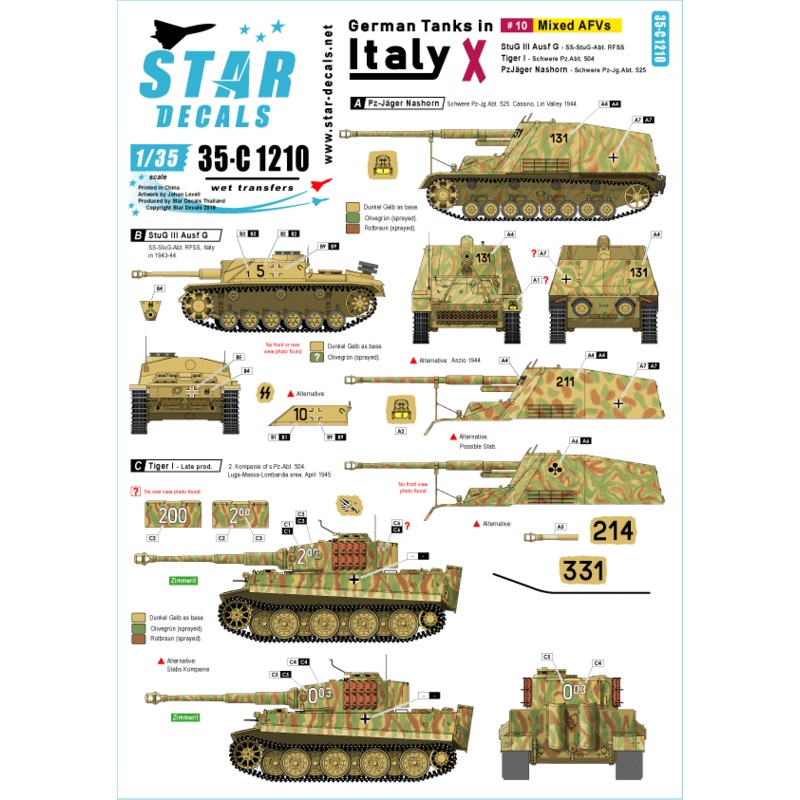 1/35 German Tanks in Italy #10 StuG II Ausf G, Tiger I Late, Pz Jager Nashorn