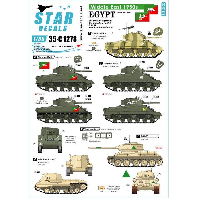 1/35 Middle East in the 1950s Egypt Shermans and T-34 Tank Markings