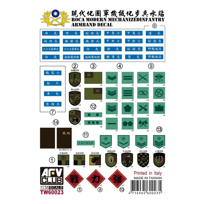 1/35 Republic of China Army Modern Mechanized Infantry Armband Decal