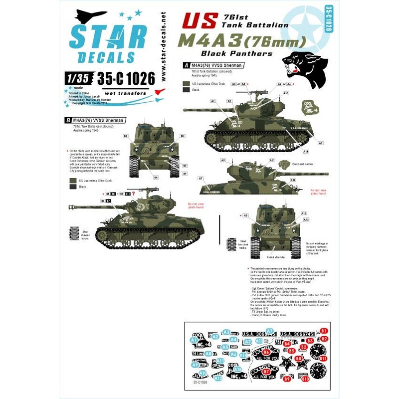 1/35 US 761st Tank Battalion 'Black Panthers' - M4A3 (76) Sherman in NW Europe