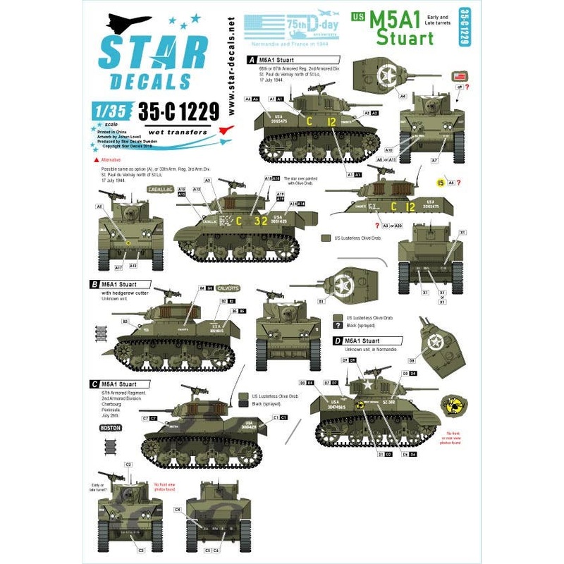 1/35 US M5A1 Stuart 75th-D-Day-Special Normandy and France in 1944