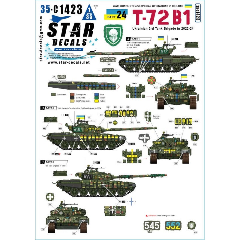 1/35 War in Ukraine # 24. Ukrainian 3rd Tank Brigade in 2022-24. T-72B1.