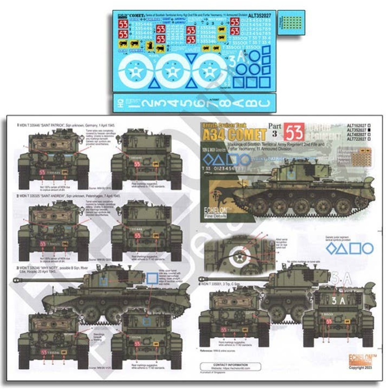 1/35 WWII British Army 11th Armored Division A34 Comet Cruiser Tank Part 3 3rd Royal Tank Regiment (3 RTR)