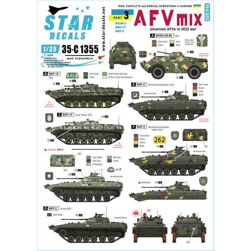 1/35 Current Ukrainian War #3 Ukrainian Armored Fighting Vehicles BRDM-2 BMP-1P BMP-2 (2022)
