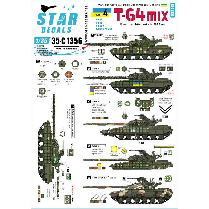 1/35 Current Ukrainian War #4 Ukrainian Army T-64 Tank T-64A T-64B T-64BV T-64BM Bulat (2022)