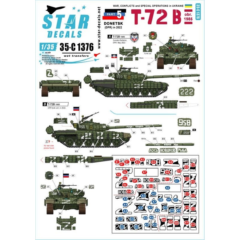 1/35 Current Use War in Ukraine #5 Donetsk T-72B (Mod.1985) Tank (2022)
