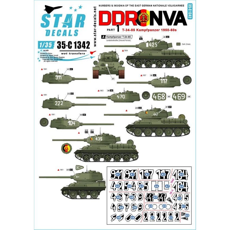 1/35 East German National People's Army #1 T-34-85 Main Battle Tank 1950-60s