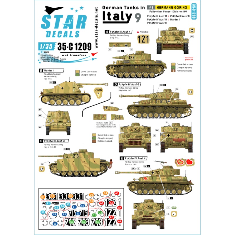 1/35 German Tanks in Italy #9 Pz Div Hermann-Goering PzKpfw III M/N, PzKpfw IV G/H, Marder II