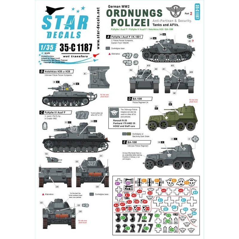1/35 Ordnungs Polizei #2 Anti Partisan and Security Service PzKpfw I Ausf F VK.1801, Hotchkiss H38 or H39, PzKpfw IV Ausf F, BA-10M