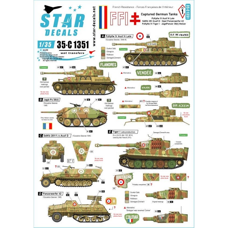 1/35 WW.II FFI #1 FFI (French Home Army) Captured German tank Panzer IV Panzer H Final type SdKfz251D Panzerwerfer Tiger I Hetzer