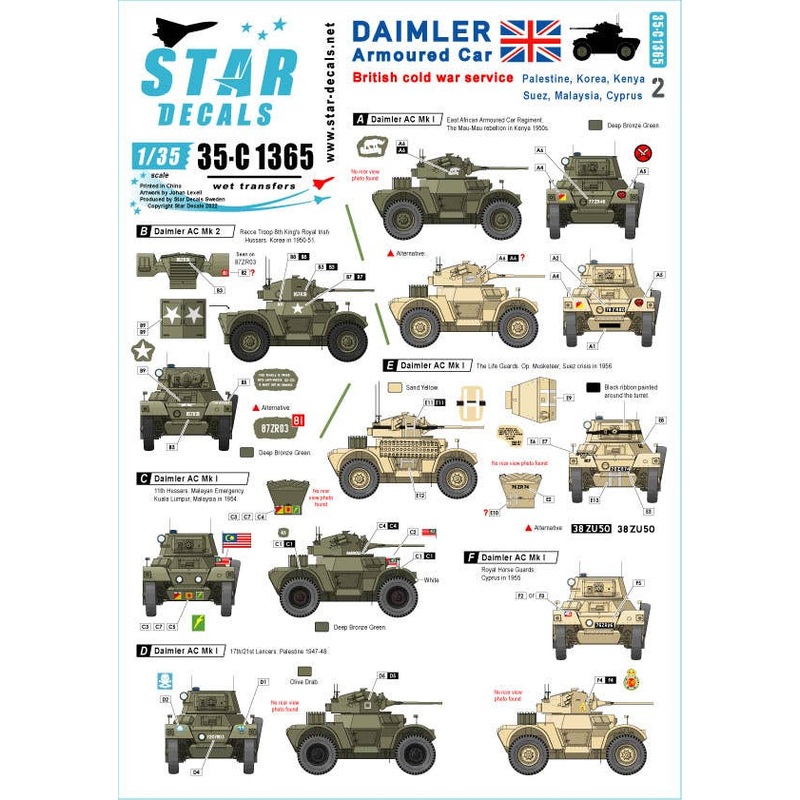 1/35 WWII British Army Daimler Armored Car #2 Post-war Cold War Overseas Deployment British Forces Palestine South Korea Kenya Suez Malaysia Cyprus