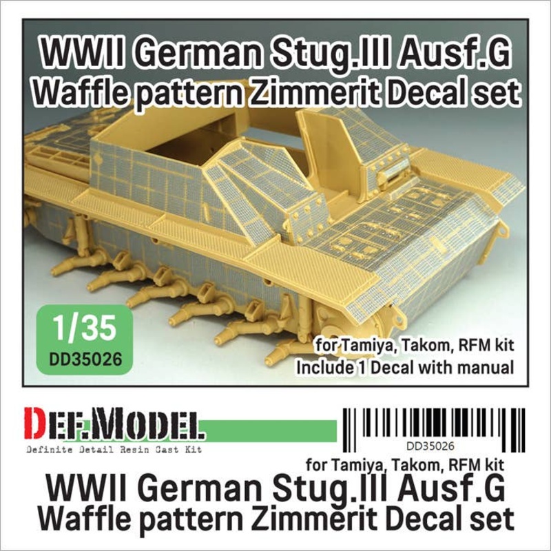 1/35 WWII German Stug.III Ausf.G Waffle pattern Zimmerit Coating Decal set for Tamiya, Takom, RFM kit