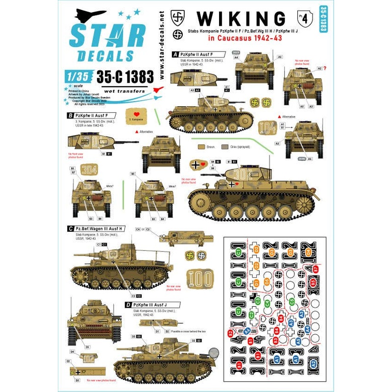 1/35 WWII German Viking Division #4 Pz.Kpfw.II F/Pz.Kpfw.III Command H/H/Pz.III J Caucasus 1942-43