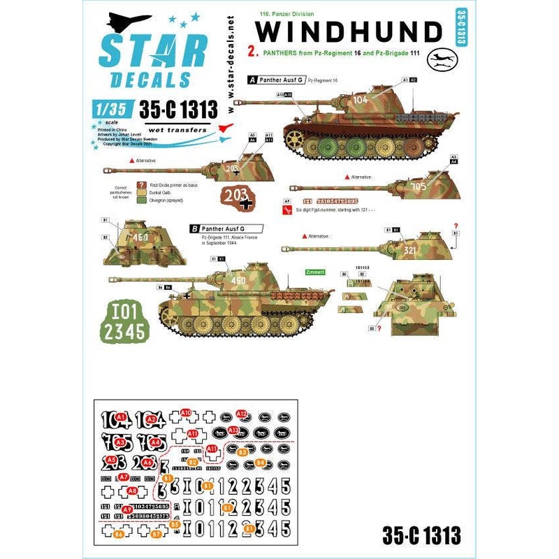 1/35 WWII Germany Greyhound #2 Panther Tank Belonging to the 16th Panzer Division 16th Tank Regiment