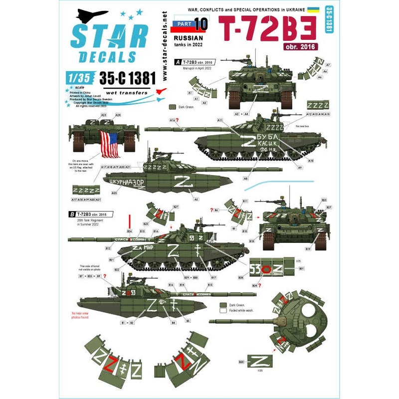 1/35 Current Use War in Ukraine #10 Russian T-72B3 (Mod.2016) Main Battle Tank (2022)