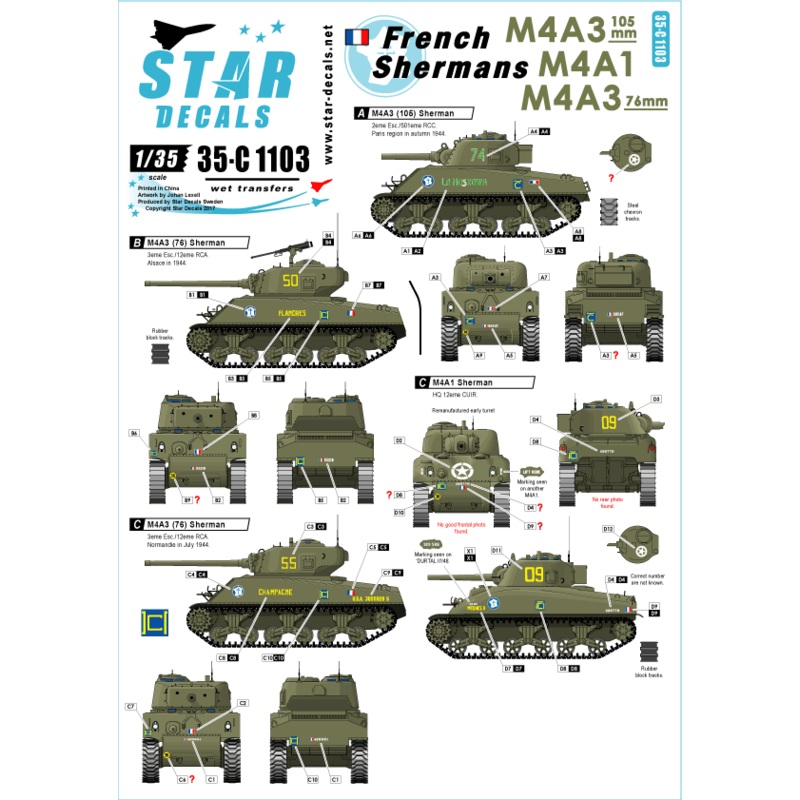1/35 French Shermans 2. M4A3, M4A3 105mm, M4A3 76mm.