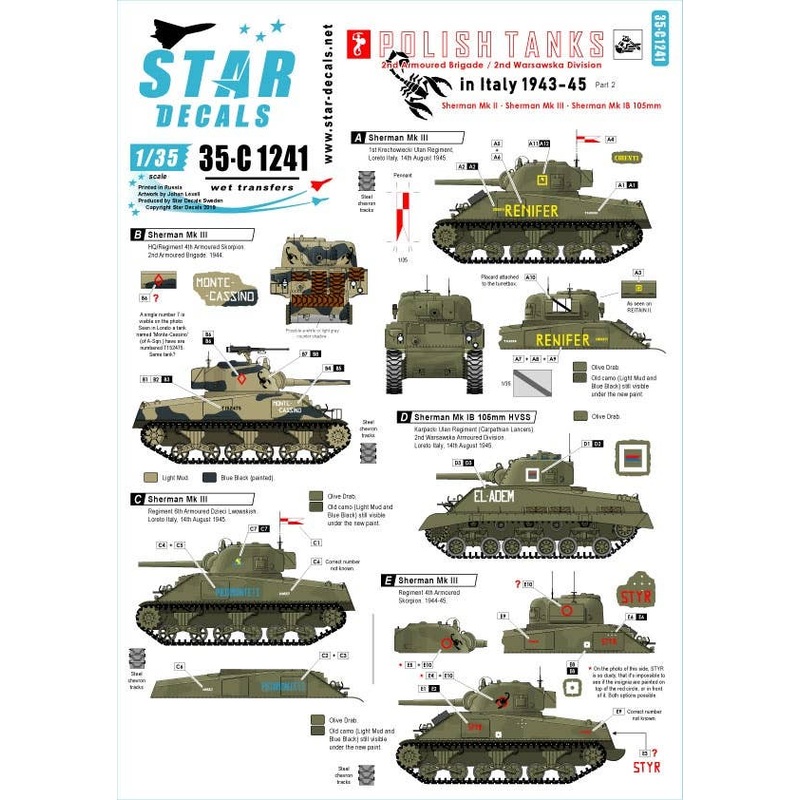 1/35 Polish Tanks in Italy 1943-45 #2 Sherman Mk II, Sherman Mk III, Sherman Mk IB (105mm)