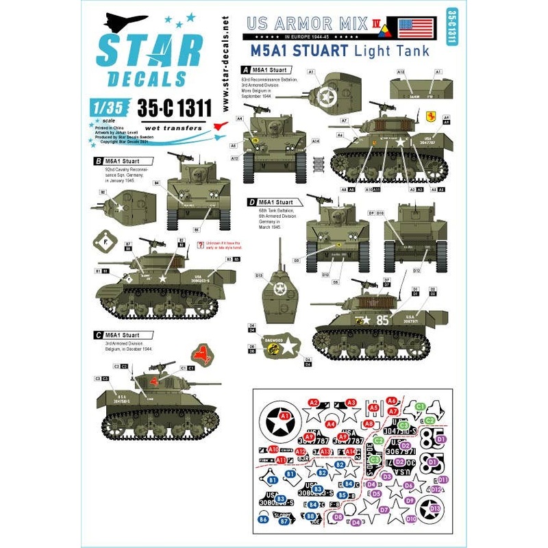 1/35 WW.II US Army AFV Special # 4 M5A1 Stuart Light Tank on the European Front 1944 - 45
