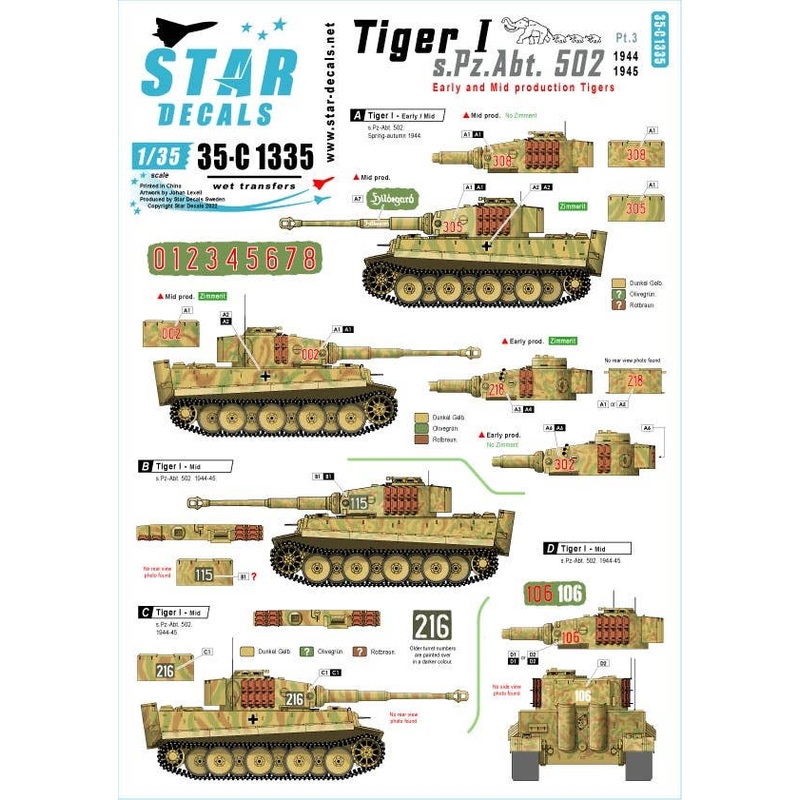 1/35 WW.II Wehrmacht Tiger I s.Pz.Abt. 502 # 3 Early and Mid production Tigers 1944 - 45