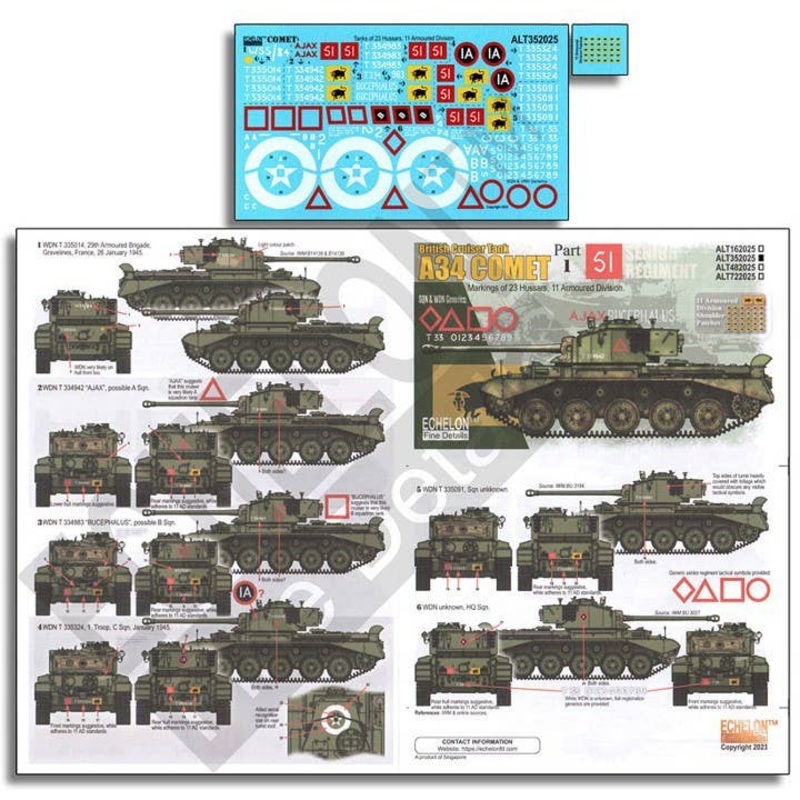 1/35 WWII British Army 11th Armored Division A34 Comet Cruiser Tank Part 1 23rd Light Cavalry Regiment