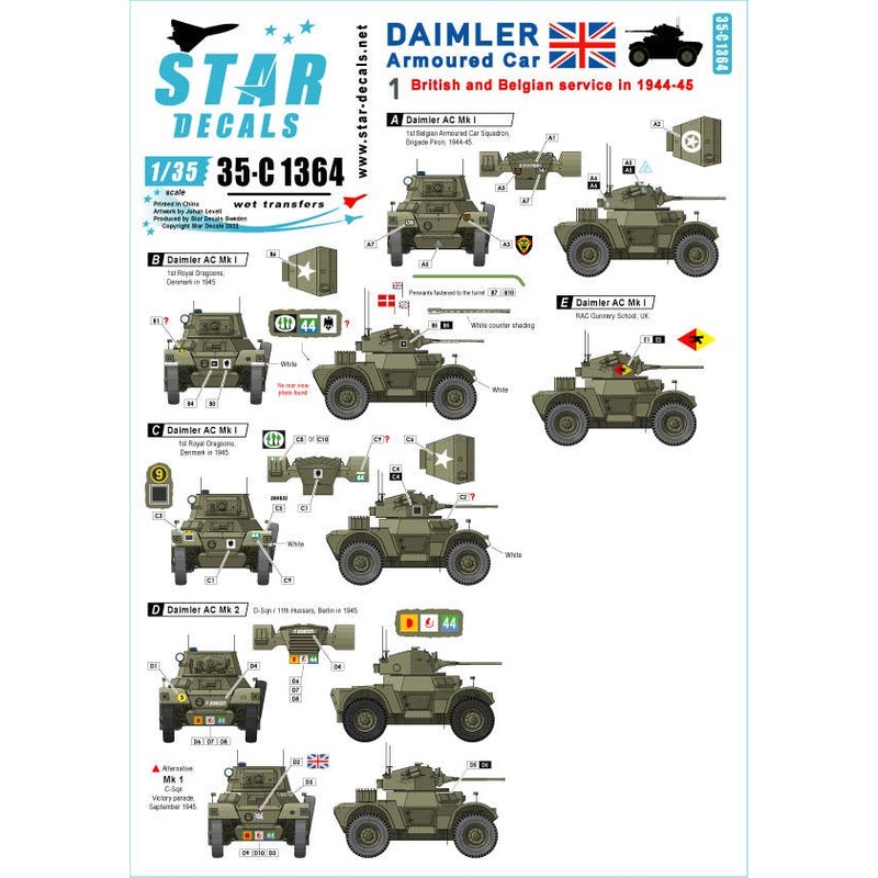 1/35 WWII British Daimler Armored Car #1 British Free Belgian Army (1944-1945)