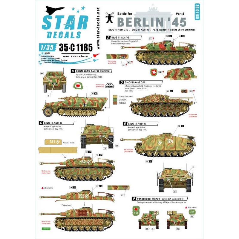 Berlin #4 Battle for Berlin 1945 StuG III Ausf C/D, StuG III Ausf G, SdKfz 251/9 Ausf D Stummel, Borgward IV PzJg Wanze