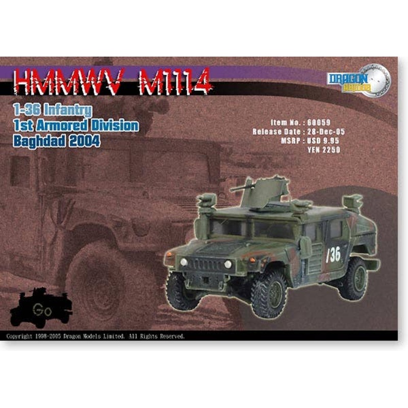 1/72 HMMWV M1114 1-36 Infantry 1st Arm. Baghdad 2004