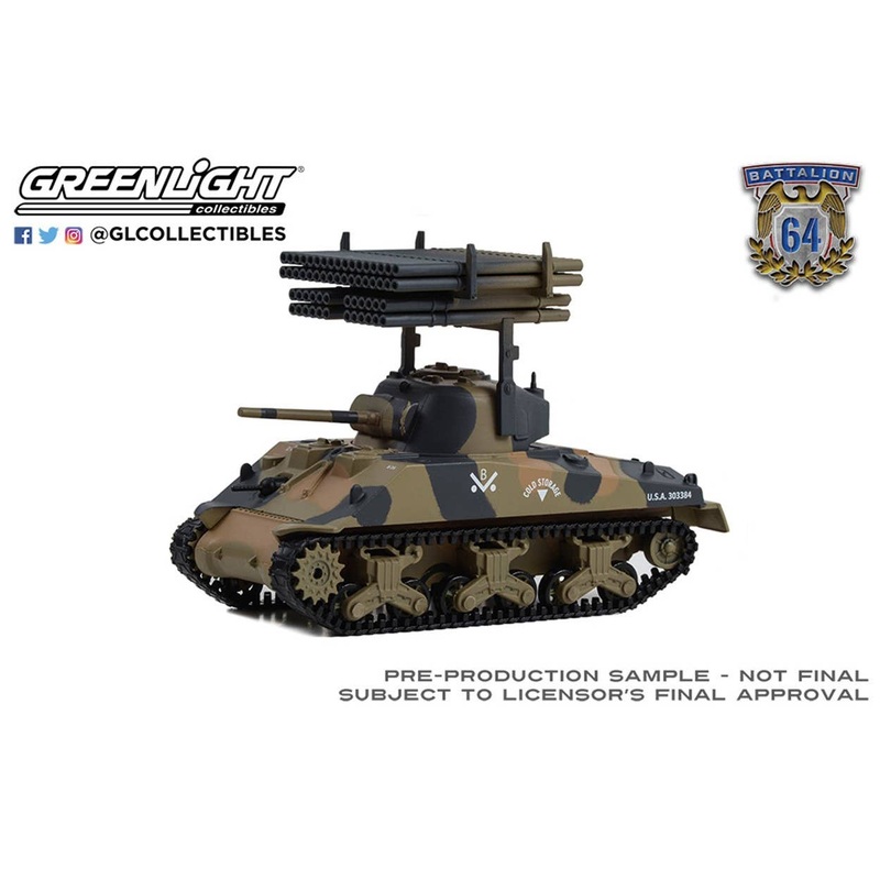 1/64 GreenLight Battalion 64 - 1945 M4 Sherman Tank - U.S. Army World War II - 12th Armored Division, Germany with T34 Calliope Rocket Launcher