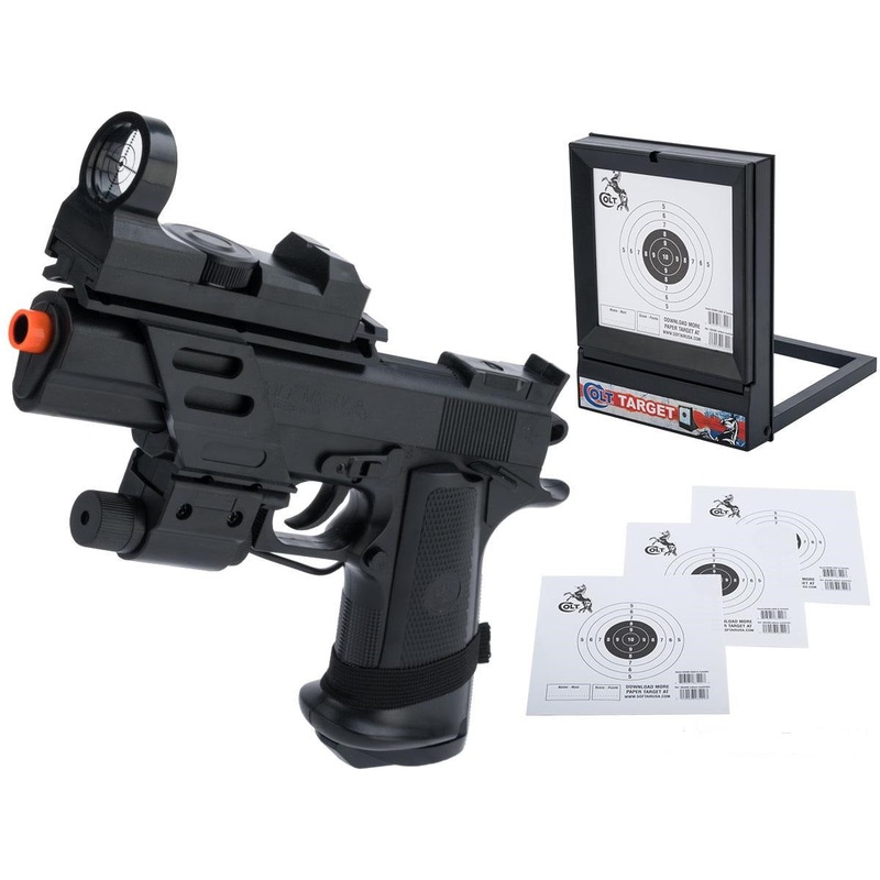 Colt Licensed MK IV Spring Powered Airsoft Pistol with Laser and Red Dot - Pistol / Target Package | AP-SA-18366 | Evike