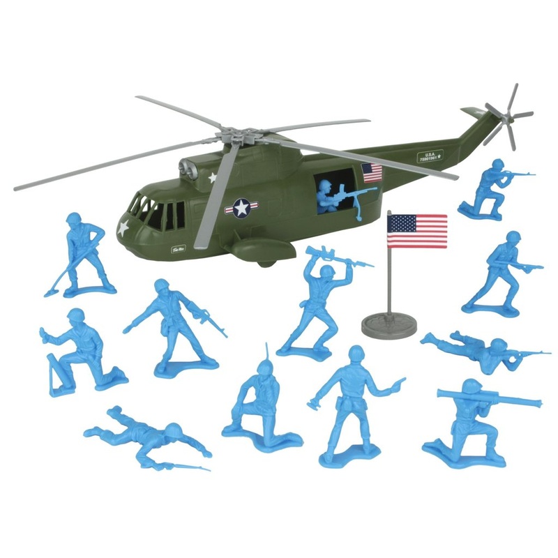 Army Men Rescue Helicopter Playset  Olive Green & Blue | 07590 | Tim Mee