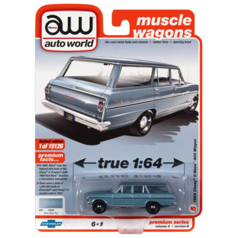 AW auto world 1963 Chevye II Nova 400 Wagon 1:64 Muscle Wagons | AW64332 | AW Die Cast