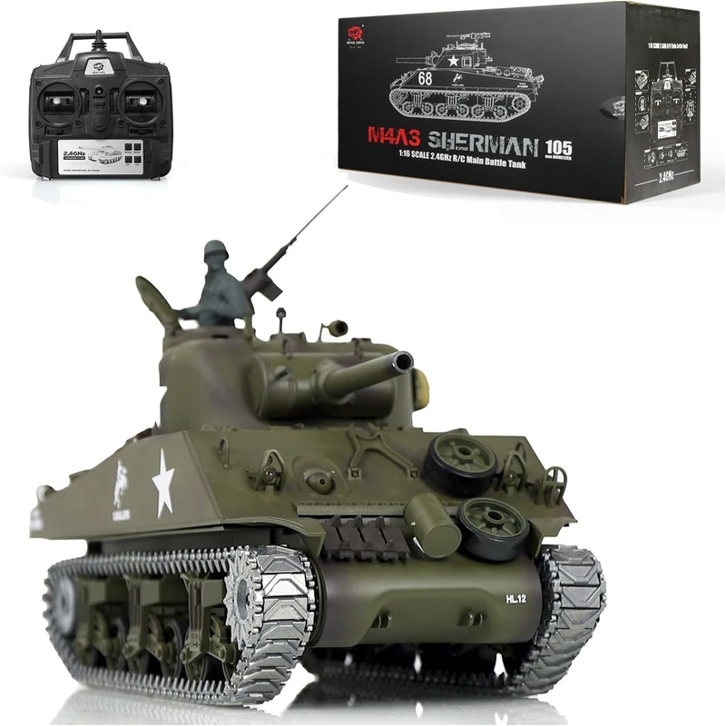 7.0 Upgraded M4A3 Sherman RTR RC Tank Metal Tracks 1/18 Scale |3898 | Hemlong