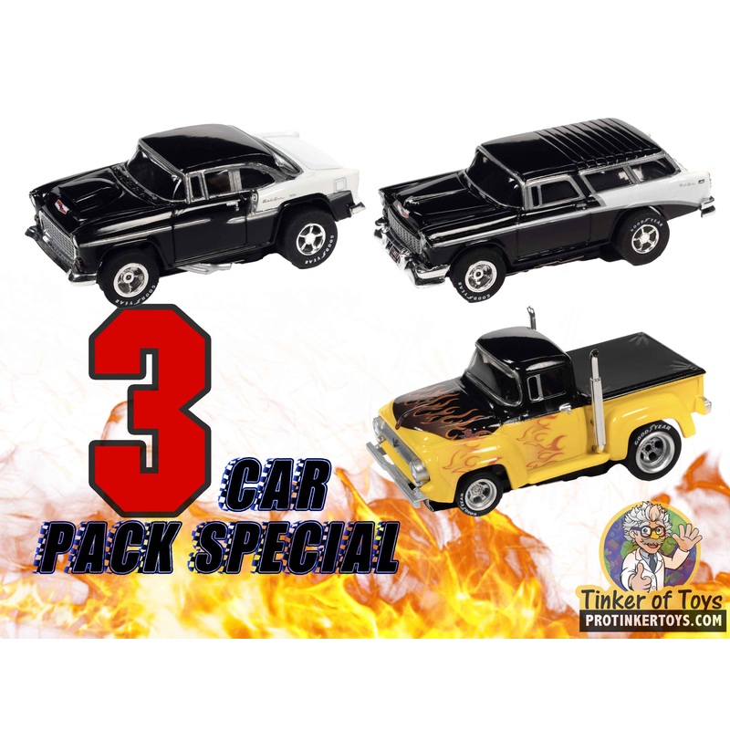 3 Car Pack Robert Fish Special | 1955 Ford F-100 - 1955 Chevy Bel Air - 1955 Chevy Bel Air Nomad | CP7982 | CP7981 | CP7980 | Auto World