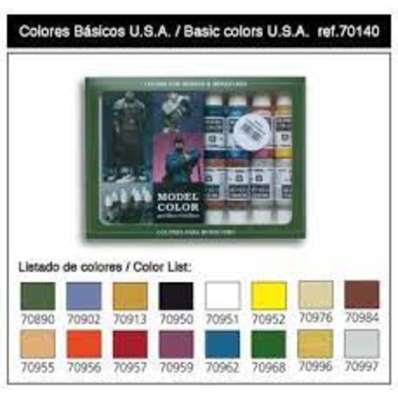 Vallejo Model Colors Set- 70140 Basic Colors Set (16)  | 70140 | Vallejo