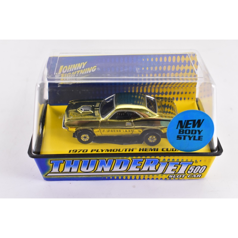 1970 Plymouth Hemi Cuda Gold Chrome ThunderJet 500 Chassis Ho Scale Racer| Auto World