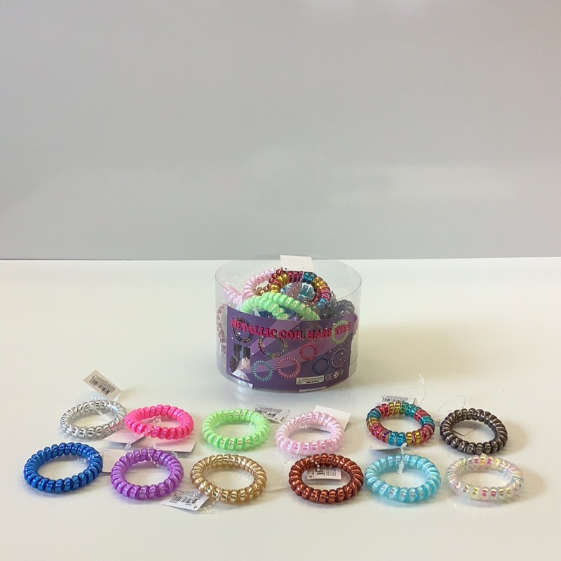 Metallic and rainbow color coil hair ties