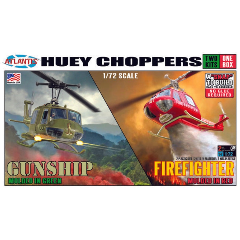 Huey Chopper 2 Pack Fire Fighter and Vietnam Gunship  | ALM1026 | Atlantis Model Co.