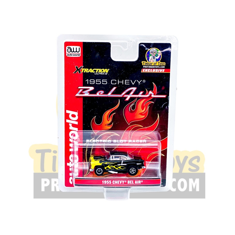1955 Chevy Bel Air Black with Yellow Flames | CP7760PT | Auto World | Exclusive #2