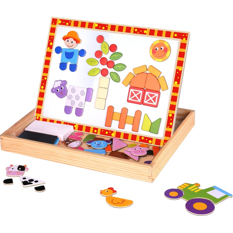 Tooky Toy Wooden Magnetic Double Sided Farm Activity Board